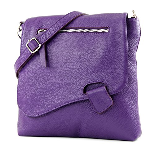 modamoda de - T146 - ital Messengertasche Umhängetasche aus Leder, Farbe:Lila2021 von modamoda de