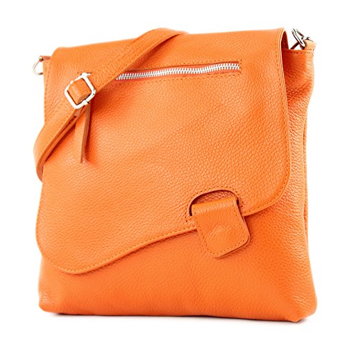 modamoda de - T146 - ital Messengertasche Umhängetasche aus Leder, Farbe:Orange2021 von modamoda de