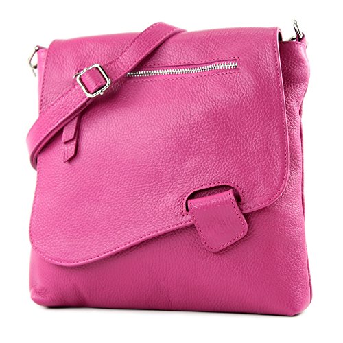 modamoda de - T146 - ital Messengertasche Umhängetasche aus Leder, Farbe:Pink2021 von modamoda de