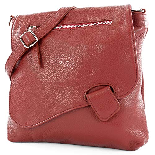 modamoda de - T146 - ital Messengertasche Umhängetasche aus Leder, Farbe:Purpurrot von modamoda de