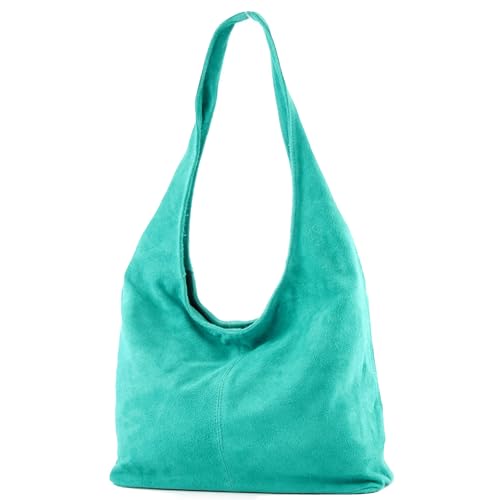 modamoda de T150 Damen Schultertasche Shopper Large aus Wildleder handmade in Italy, Farbe:Türkis2021 von modamoda de