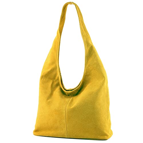 modamoda de T150 Damen Schultertasche Shopper Large aus Wildleder handmade in Italy, Farbe:Gelb2021 von modamoda de