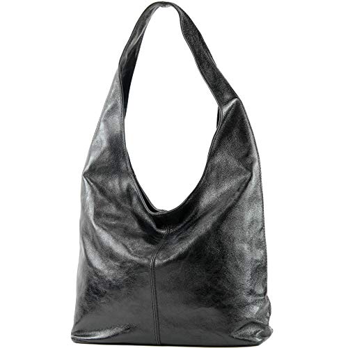 modamoda de T150 Damen Schultertasche Shopper Large aus Wildleder handmade in Italy, Farbe:Schwarz-Metallic modamoda de T150 Damen Schultertasche Shopper Large aus Wildleder handmade in Italy, Farbe:Schwarz-Metallic von modamoda de