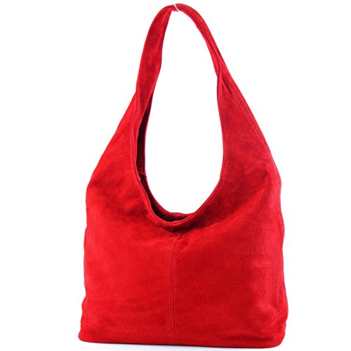 modamoda de - T150 - ital Schultertasche aus Leder Wildleder, Farbe:Rot2021 von modamoda de