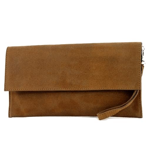 modamoda de - T151/M151 - ital. Clutch Wildleder/Leder Metallic, Farbe:Cognac von modamoda de