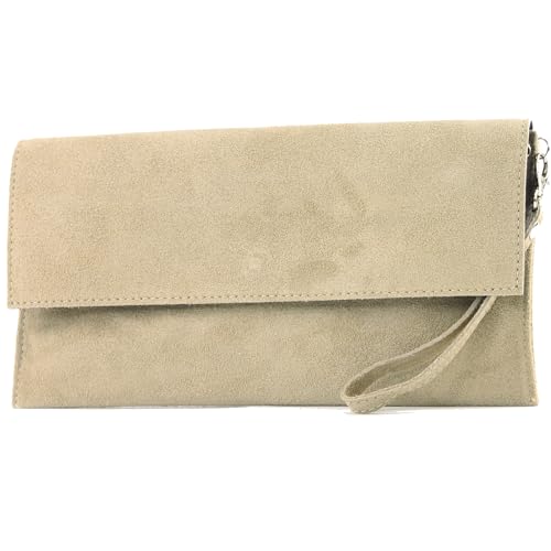 modamoda de - T151/M151 - ital. Clutch Wildleder/Leder Metallic, Farbe:Creme von modamoda de