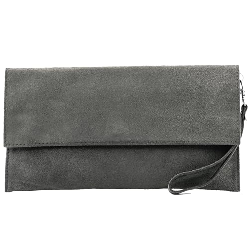 modamoda de T151 Damen Wildleder Rauleder Clutch Umhängetasche Abendtasche handmade in Italy, Farbe:Graphitgrau von modamoda de