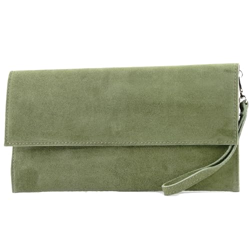 modamoda de - T151/M151 - ital. Clutch Wildleder/Leder Metallic, Farbe:Graugrün von modamoda de