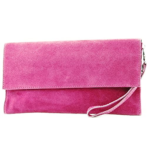 modamoda de T151 Damen Wildleder Rauleder Clutch Umhängetasche Abendtasche handmade in Italy, Farbe:Pink2021 von modamoda de