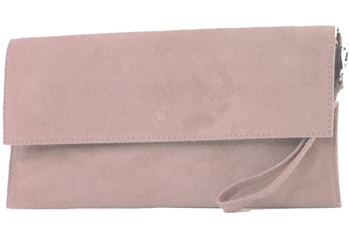 modamoda de T151 Damen Wildleder Rauleder Clutch Umhängetasche Abendtasche handmade in Italy, Farbe:Rosabeige dunkel2021 von modamoda de