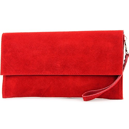 modamoda de T151 Damen Wildleder Rauleder Clutch Umhängetasche Abendtasche handmade in Italy, Farbe:Rot2021 von modamoda de