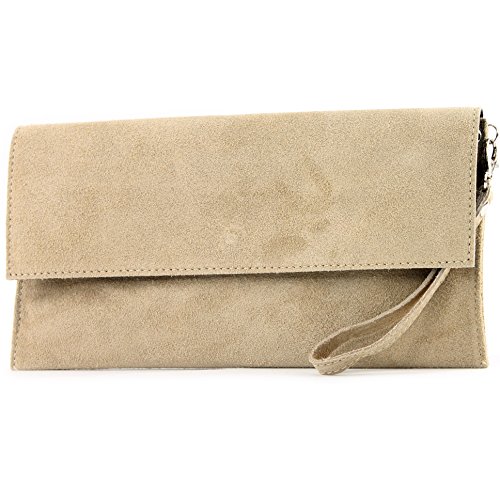 modamoda de - T151/M151 - ital. Clutch Wildleder/Leder Metallic, Farbe:Sandfarben von modamoda de