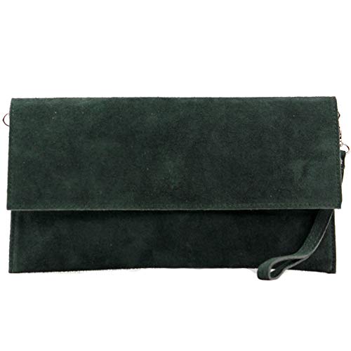 modamoda de T151 Damen Wildleder Rauleder Clutch Umhängetasche Abendtasche handmade in Italy, Farbe:Schwarzoliv von modamoda de