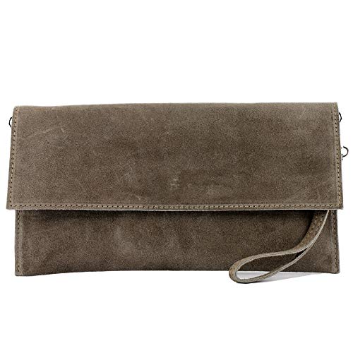 modamoda de T151 Damen Wildleder Rauleder Clutch Umhängetasche Abendtasche handmade in Italy, Farbe:Stone von modamoda de
