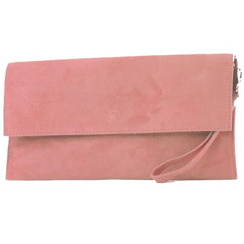 modamoda de T151 Damen Wildleder Rauleder Clutch Umhängetasche Abendtasche handmade in Italy (Lachs) von modamoda de