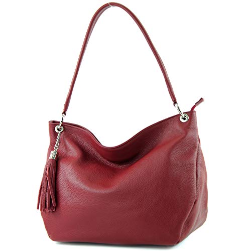 modamoda de - T154 - ital Schultertasche Umhängetasche aus Leder, Farbe:Dunkelrot von modamoda de