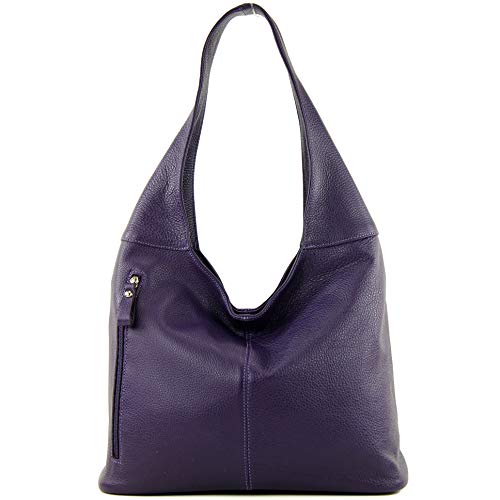 modamoda de T155 Damen Leder Shopper Schultertasche Large handmade in Italy, Farbe:Dunkellila von modamoda de