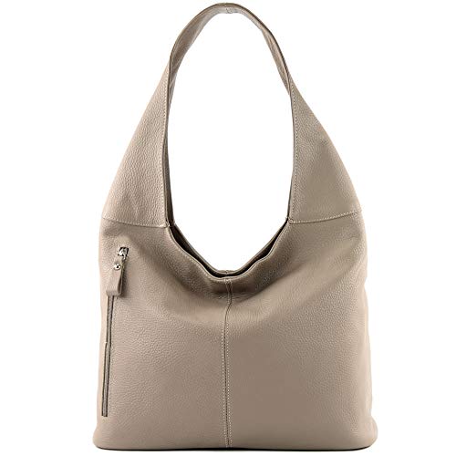 modamoda de - T155 - Shopper Schultertasche Large aus ital. Leder, Farbe:Beige von modamoda de