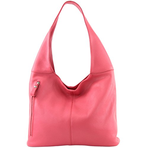 modamoda de - T155 - Shopper Schultertasche Large aus ital. Leder, Farbe:Bubble Gum von modamoda de