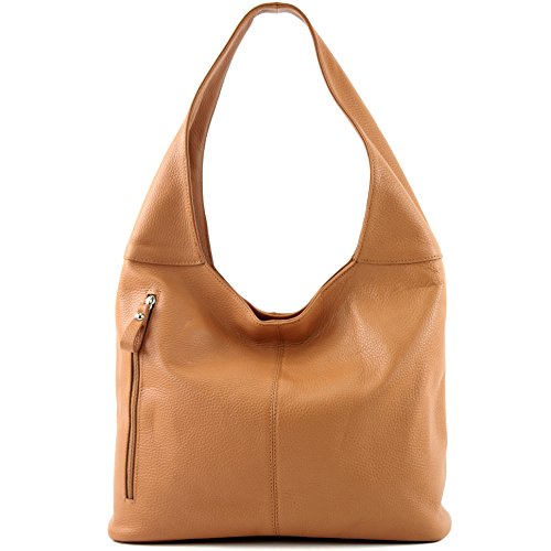 modamoda de - T155 - Shopper Schultertasche Large aus ital. Leder, Farbe:Camel von modamoda de