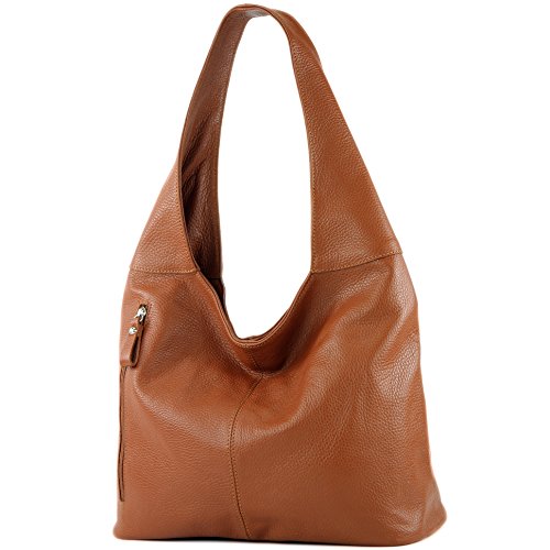 modamoda de - T155 - Shopper Schultertasche Large aus ital. Leder, Farbe:Cognac von modamoda de