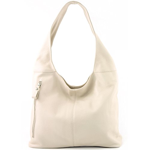 modamoda de - T155 - Shopper Schultertasche Large aus ital. Leder, Farbe:Creme von modamoda de