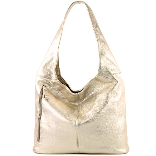 modamoda de - T155 - Shopper Schultertasche Large aus ital. Leder, Farbe:Light Gold von modamoda de