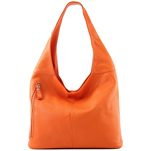 modamoda de - T155 - Shopper Schultertasche Large aus ital. Leder, Farbe:Orange von modamoda de