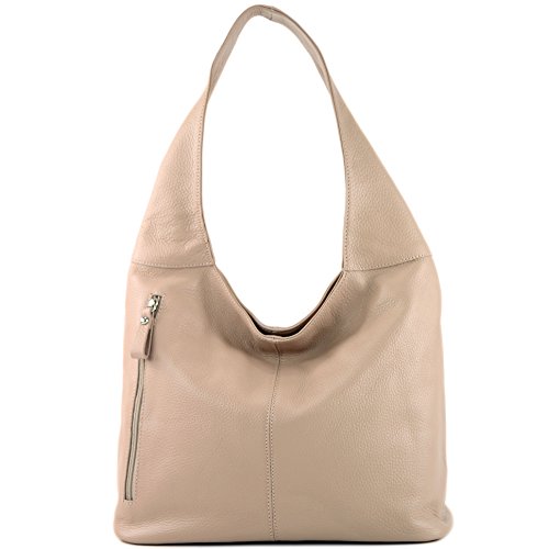 modamoda de T155 Damen Leder Shopper Schultertasche Large handmade in Italy, Farbe:Rosabeige dunkel von modamoda de