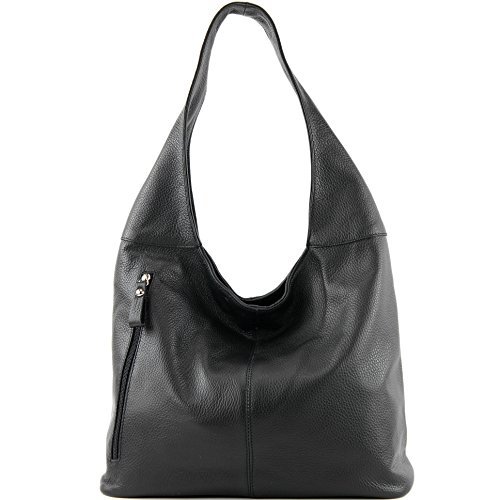 modamoda de - T155 - Shopper Schultertasche Large aus ital. Leder, Farbe:Schwarz von modamoda de