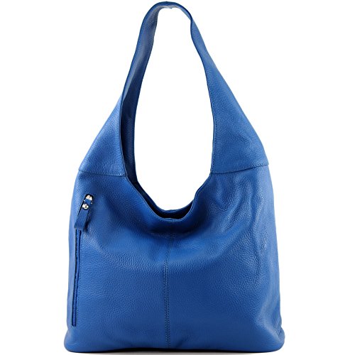 modamoda de T155 Damen Leder Shopper Schultertasche Large handmade in Italy, Farbe:Signalblau von modamoda de