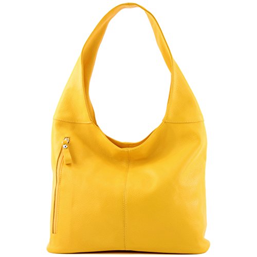 modamoda de T155 Damen Leder Shopper Schultertasche Large handmade in Italy, Farbe:Sonnengelb von modamoda de