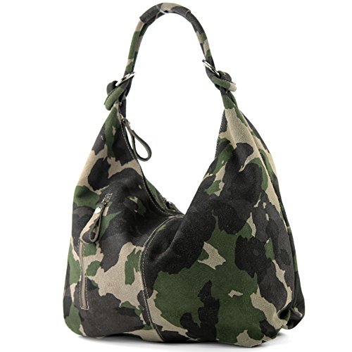 modamoda de - T158 - ital Schultertasche aus Wildleder Leder, Farbe:Camouflage2021 von modamoda de