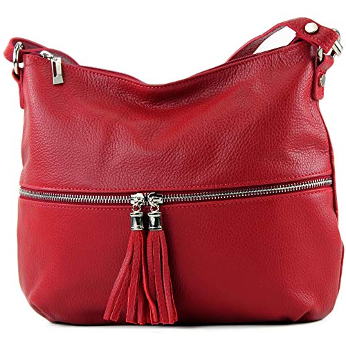 modamoda de - T159 - ital Umhängetasche Schultertasche aus Leder, Farbe:Rubinrot von modamoda de