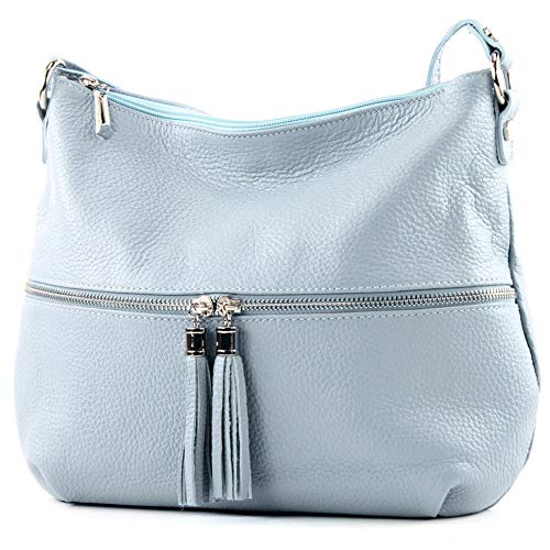 modamoda de - T159 - ital Umhängetasche Schultertasche aus Leder, Farbe:Eisblau von modamoda de