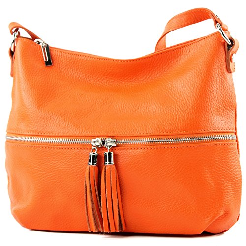 modamoda de - T159 - ital Umhängetasche Schultertasche aus Leder, Farbe:Orange von modamoda de