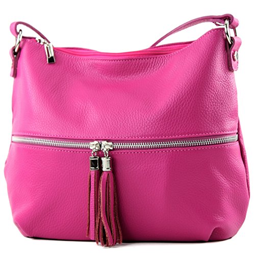 modamoda de - T159 - ital Umhängetasche Schultertasche aus Leder, Farbe:Pink (B) von modamoda de