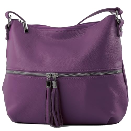 modamoda de - T159 - ital Umhängetasche Schultertasche aus Leder, Farbe:Purple von modamoda de