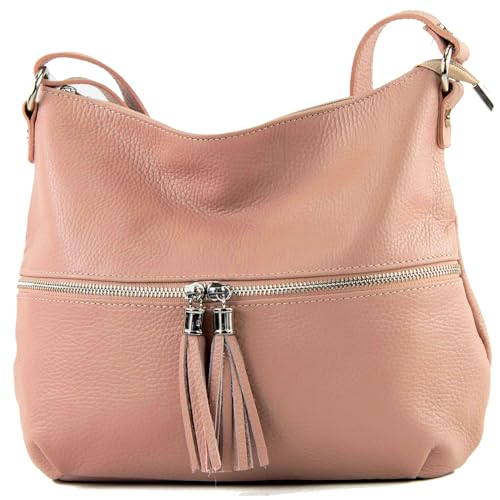 modamoda de - T159 - ital Umhängetasche Schultertasche aus Leder, Farbe:Rosabeige dunkel von modamoda de