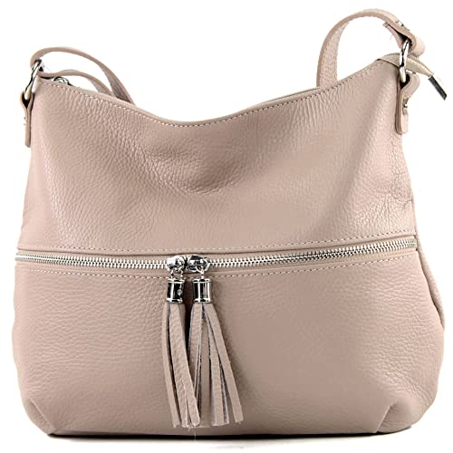 modamoda de - T159 - ital Umhängetasche Schultertasche aus Leder, Farbe:Rosabeige hell von modamoda de