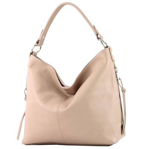 modamoda de T160 Damen Leder Schultertasche Henkeltasche Large handmade in Italy, Farbe:Rosabeige hell von modamoda de
