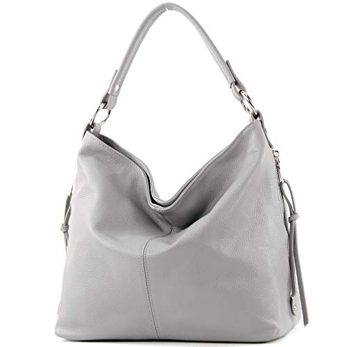 modamoda de T160 Damen Leder Schultertasche Henkeltasche Large handmade in Italy, Farbe:Telegrau von modamoda de