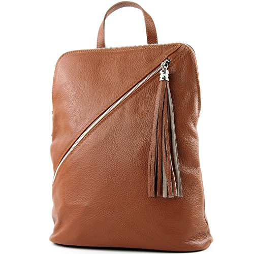 modamoda de T161 Damen Leder Rucksack Handtasche handmade in Italy, Farbe:Cognac2021 von modamoda de
