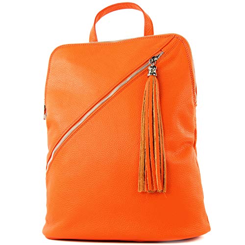 modamoda de T161 Damen Leder Rucksack Handtasche handmade in Italy, Farbe:T161 Signalorange von modamoda de