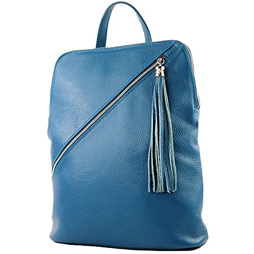 modamoda de - T161- ital. Damen Rucksacktasche 3in1 aus Leder, Farbe:Blau von modamoda de