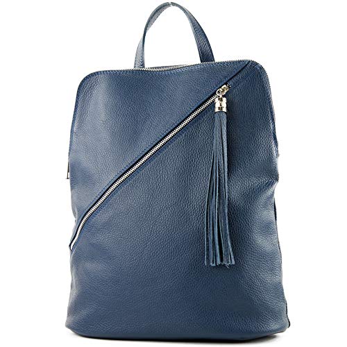 modamoda de - T161- ital. Damen Rucksacktasche 3in1 aus Leder, Farbe:T161 Saphirblau von modamoda de