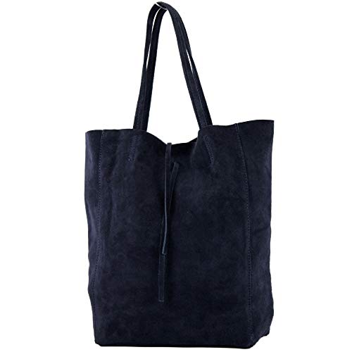 modamoda de - T163 - Ital. Shopper Large mit Innentasche aus Leder, Farbe:Dunkelblau Wildleder von modamoda de