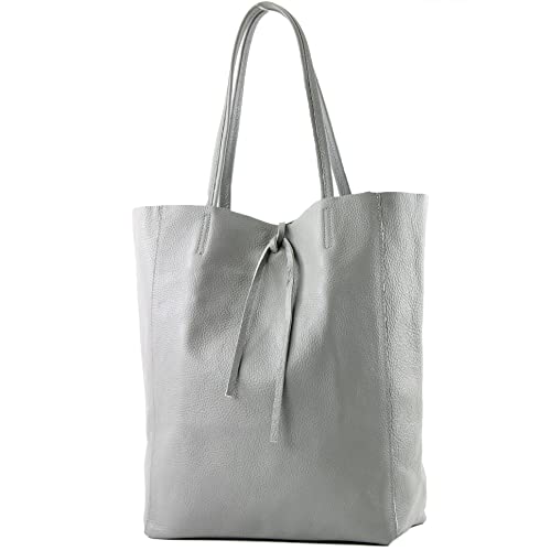 modamoda de - T163 - Ital. Shopper Large mit Innentasche aus Leder, Farbe:Grau2021 von modamoda de