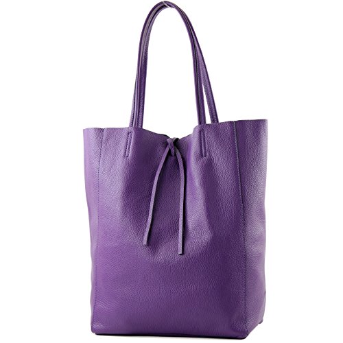 modamoda de T163 Damen Leder Shopper Schultertasche Large mit Innentasche handmade in Italy, Farbe:Lila2021 von modamoda de