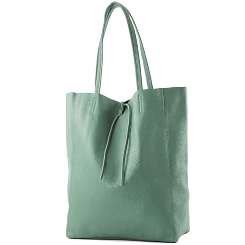 modamoda de - T163 - Ital. Shopper Large mit Innentasche aus Leder, Farbe:Ocean Grey von modamoda de